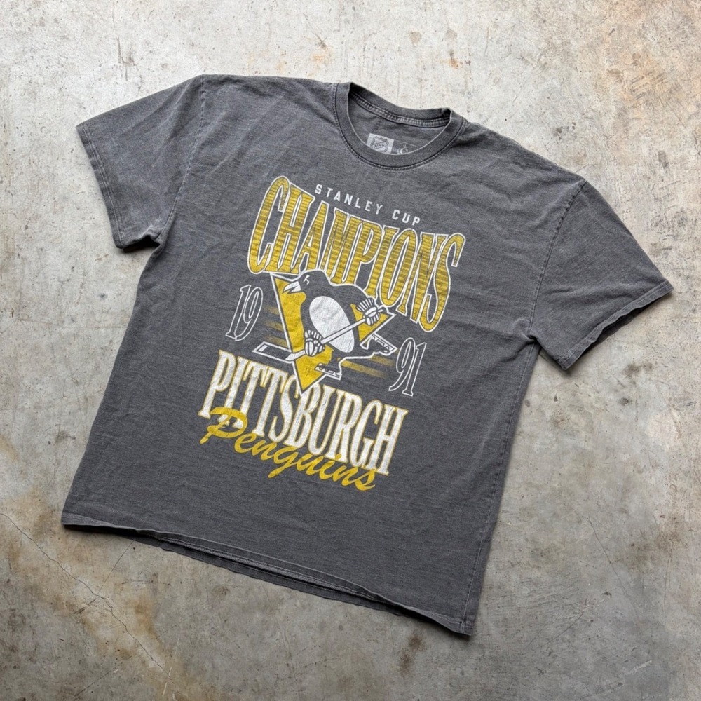 Culture Kings NHL Penguins 1991 Stanley Cup Champions Heavyweight Tee Charcoal L